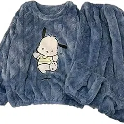 Cartoon Patch Women Fluffy Pyjama Set Fleece Lounge Set Pullover Pants 2 Piece Loungewear Sleepwear Winter Warm Pj Loose Plush Pack of 1-picture-21