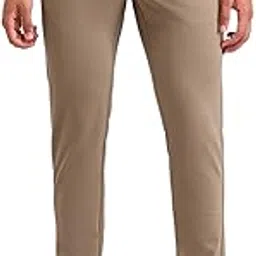 Men's Brown Solid Mid Rise Cotton Button Slim Fit Flat Front Slant Pocket Trousers-image-18