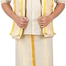 prakasam cotton men's tissue 3in1 (shirt,dhoti and towel) set-picture-40