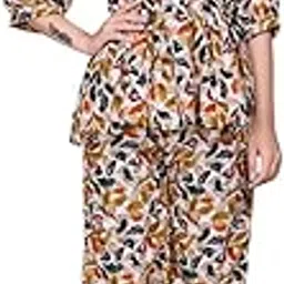 Women's Crepe Co-Ord Set | Floral Printed Top and Pant Set | Casual Two-Piece Outfit-picture-32