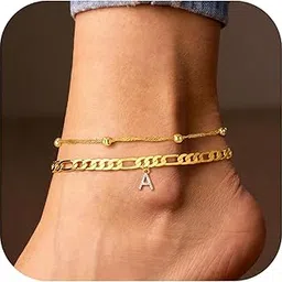 ursteel Ankle Bracelets for Women, 14K Gold Plated Dainty Layered Chain CZ Initial Anklets Summer Jewelry Gifts for Women, 8 5 inch, Metal, Cubic Zirconia-picture-53