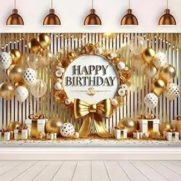 Birthday Backdrop - Party Backdrop Poster (8x5 feet) in Polyester Fabric. (Golden White)-picture-39