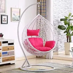 Metal Candid Home Single Seater Swing Chair With Stand & Cushion Outdoor Indoor Balcony Garden Patio, Powder Coated Frame,Uv Protected Wicker, Premium Cushion (White With Pink Cushion)-picture-39