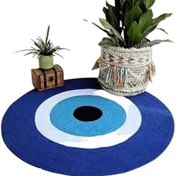 BUNAII Cotton Rope Reversible Rug Round Area Rug for Home Décor Reversible Rugs for Kitchen Living Room Entryway 70 CM Round (Pack of 1) Blue-picture-23