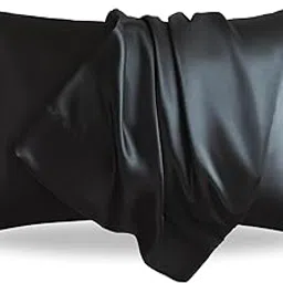 Woodentelio Silky Satin Pillow Covers Set of 2 with 3 Free Random Color Scrunchies | Beauty Sleep Pillowcases for Hair Protection & Skin Care | Soft, Durable & Stylish Bedding (Black)-picture-50