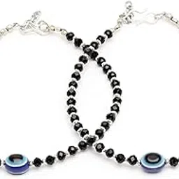 sanjog Silver Evil Eye Charms Black Thread Handmade Adjustable Anklet (Payal) forWomen/Men/Unisex - Pack of 2-picture-13