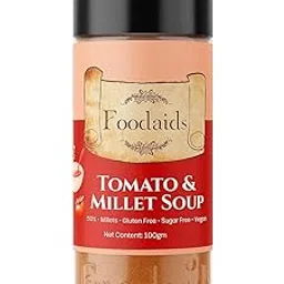 Foodaids Tomato Millet Soup Mix Powder 100gm. Healthy Millets Soup. Gluten Free drink & Vegan. Low sodium tomato soup.10 glass serving. image 1