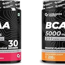 Carbamide Forte BCAA Supplement For Women & Men Muscle Growth | BCAA Supplements with Ideal 2:1:1 Ratio | Masala Watermelon & Orange Flavour | 30 + 30 Serving 210g Powder-picture-36
