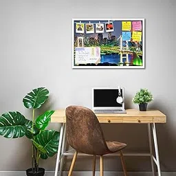 ArtzFolio Tokyo Tower Skyline & Rainbow Bridge, Japan | Bulletin Board Notice Pin Board | Vision Soft Board Combo with Thumb Push Pins & Sticky Notes | White Frame | 18 x 12 inch (46 x 30 cms)-picture-50