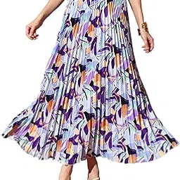 kzully | Skirt for Women | Abstract Print Pleated Maxi | Lightweight High Waist | Flowing A-Line-picture-46