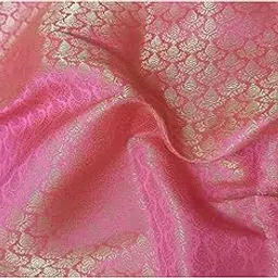 1 Meter Women/Girls Ethnic Unstitched Brocade Blend Jacquard Fabric/Cloth/Dress Material For Blouse (Pink)-picture-20