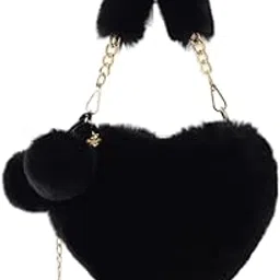 ANESHA Furry Purse for Girls Heart Shaped Fluffy Faux Fur Handbag for Women Soft Small Shoulder Bag Clutch Purse-picture-12