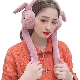 capznmore Women Winter Plush Earmuffs, Moving Bunny Ear Warmer, Kids Girls Boys, Woolen Windproof, Foldable Knitted Ear Muffs, Freesize-picture-47
