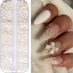 S.A.V.I Beige AB Pearl Accessories | 3D Flat-Back | Nail Art Decorations (Fake Nails not included)-picture-15