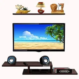 Redwud Jacob Wooden TV Entertainment Unit with Wall Set Top Box Shelf and Storage Shelve | TV Cabinet for Wall for Home Living Room (Wenge).-picture-25