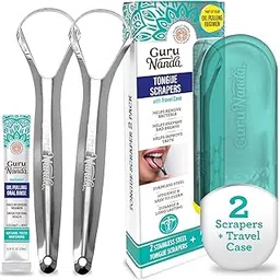 Guru Nanda Stainless Steel Tongue Scraper (Pack of 2), Fights Bad Breath, Medical Grade 100% Stainless Steel, Great for Oral Hygiene, Tongue Cleaner for Adults and Kids-image-14