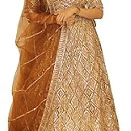 Designer Gold Sequin Embellished Lehenga with Sheer Dupatta, Traditional Indian Wedding Dress-picture-42
