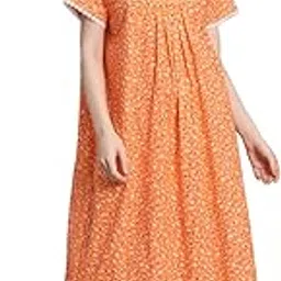 sephani Women's 100% Cotton Printed Maxi Nightgown Long Nighty Sleepwear for Ladies Super Soft Comfortable Orange-picture-19