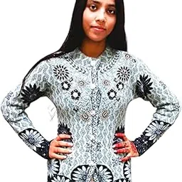 Women's Floral Embroidered Cardigan Sweater, Long Sleeve Button Front, Grey and Black Sunflower Pattern-picture-25