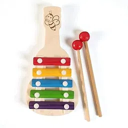 Wooden Xylophone Guitar Musical Toy with 5 Colourful Keys and Mallets, Bee Design-picture-24