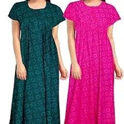 yukata Nighty for Women Cotton Printed Maxi Gown Ankle Length Nighty Night Dress Gown for Women Maxi - Free Size (Pack of 2)-picture-18