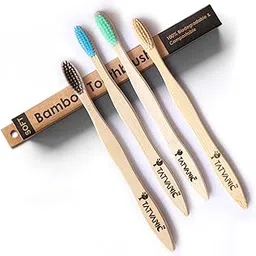 TATVANIC® Bamboo Toothbrush Set, Biodegradable, Natural Wood Handle, Soft Bristles, Pack of 4-picture-11