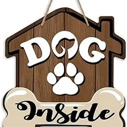 Bolisom Dog Inside Front Door Sign, Doghouse Bone Paw Prints Wood Door Hanger Outdoor Outside Porch Decor, Farmhouse Wooden Wreath Indoor Wall Hanging Decoration Pet Owner Lover Gift-picture-17