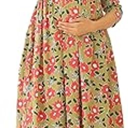 janasya Women's Sage Green Pure Cotton Floral Printed Gathered Maternity Kurta-picture-6