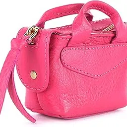 cignam kart Genuine Leather Stylish/Metal Chain Bag/Mini Bag/Coin Bag/Small Bag/Coin Purse/Mini Coin Pouch/Key Ring/Safe Key Ring/Size- LxWxH -9x4.5x6 Cms (Pink) image 1