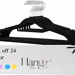 Premium Velvet Hangers Set, Non-Slip Black Flocked, Slim Space-Saving, Heavy Duty with 360° Swivel Hook, Notched Shoulders for Bras, Central Bar for Ties & Shawls – Coats, Shirts, Pants, Pack Off 24-picture-30