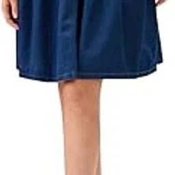 globus Women High-Rise Pleated Button-Down Above Knee Flared Denim Skirt-picture-26