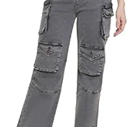 vestido modas Cargo Pants for Women Stylish | Cargo Pants with Multiple Pockets | High Rise Denim Jeans for Women | Straight Fit Jeans for Girls-picture-47