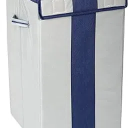Sh Nasima Foldable 68 Ltrs Laundry Bag/Bin Cum Basket with Lid and Handle (Grey and Blue) image 1