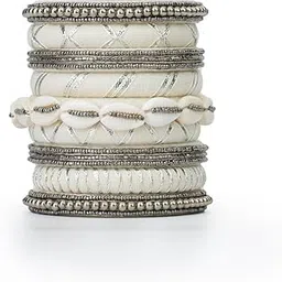 taasha craft Bandini white and silver beaded shell bangles set set For Women & girls (9 Bangles)-picture-43