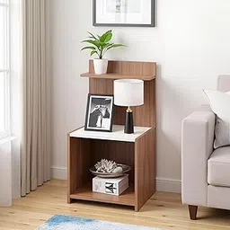 Wetty Side Table for Bedroom, Livingroom, Nightstand, Bed, Sofa Side End Table with Storage for Lamp, Flower Stand Decor, Home Furniture (Exotic Teak & White) image 1