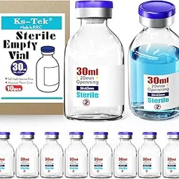Ks-Tek Sterile Empty Vials with Self Healing Injection Port,with Flip Off Aluminum Cap,Sterile Package (30ml,10) image 1