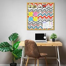 ArtzFolio Abstract Minimalistic Zig Zag | Bulletin Board Notice Pin Board | Vision Soft Board Combo with Thumb Push Pins & Sticky Notes | Golden Frame | 12 x 12 inch (30 x 30 cms) image 1