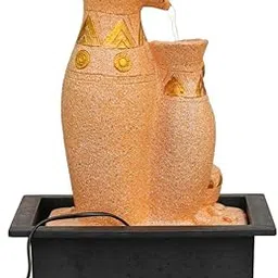 CRAFT SMITH Polyresin Sand & Golden Designer Table Top Jug Style Indoor 3 Steps Home Decor Water Fountain with Yellow LED Light & Water Flow Controller Pump (Size: 40 x 29.5 x 22CM | Weight: 2095grm)-picture-50
