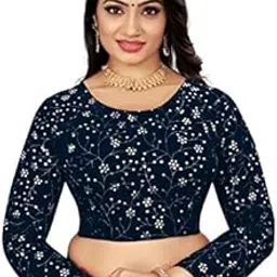 rosefair Women's Velvet Readymade Embroidery Wedding, Saree Blouse for Women-picture-13