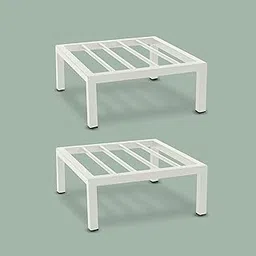 EXALT® Metal Plant Stand for Indoor/Outdoor Heavy Pots - Square Balcony Stand for Gamla (White, Pack of 2) image 1
