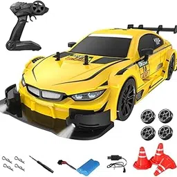 ROYAL DEALS RC Drift Car, 1:16 Scale Electric RC Car with LED Lights, 2.4GHz 4WD, 40km/h, Unisex Kids, Yellow-picture-32