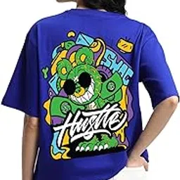 veirdo Pure Cotton Round Neck Oversized Baggy Fit Latest Stylish Front & Back Graphic Printed Half Sleeve Boyfriend T-Shirt for Women (Color Options- Black, Orange, Royal Blue & Lilac) image 1