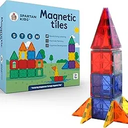 SPARTAN KIDS® Premium Magnetic Tiles for Kids (16 Pcs) Magnetic Building Blocks for Kids 3 4 5 6 7 8 Years, Constructing & Learning Builder Educational Kids Magnetic Blocks Game-image-72