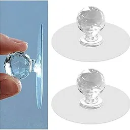Vietnam 2PCS Clear Cabinet Drawer Knobs, Diamond Crystal Shaped Pulls Handles for Wardrobe,Kitchen, Cupboard,Bathroom Dresser, Self-Adhesive Drill Free Self-Stick Push Pull Helper-image-3