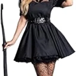 Wanna Party Women’s Sexy Black Witch Halloween Costume with Dress, Hat, Belt & Gloves – Fancy Dress Outfit (Bust Size 36") for Halloween Costume for Women-image-83