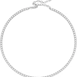 teulrip Anti Tarnish Stainless Steel with Cubic Diamond Zirconia Silver Tennis Choker Necklace for Women-picture-50