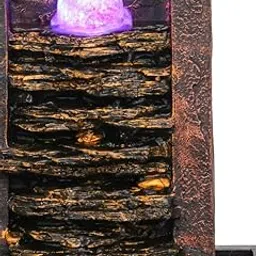 CRAFT SMITH Polyresin Golden Brown Table Top Indoor Waterfall Fountain for Home Decor with Yellow LED, Speed Controller Pump & Crystal Ball (Size: 40.5 x 29.5 x 22CM | Weight: 2240grm)-image-19