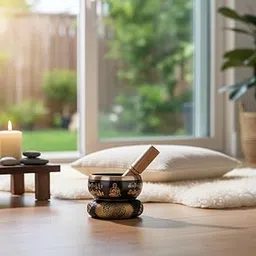 GoldenHomes Meditating Buddha Pattern Black Tibetan Meditative Himalayan Singing Bowl Set Sound Healing Yoni Meditation with Mallet Cushion Yoga Chakra Healing Stress Relief Feng Shui 4.5 inches-picture-31