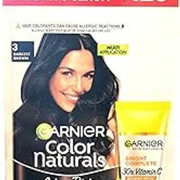 Garnier, Hair Colouring Creme, Long-lasting Colour, Smoothness & Shine, Color Naturals 70ml + 60g with Vitamin C Face Serum 7ml worth 129INR - Offer Pack (Shade 3 Darkest Brown) image 1