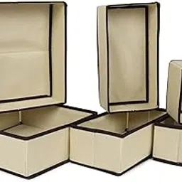Niwlix Foldable Cloth Storage Box Closet Dresser Drawer Organizer Cube Basket Bins Containers Divider with Drawers for Underwear, Bras, Socks, Ties, Scarves, Set of 6 (Beige)-picture-23
